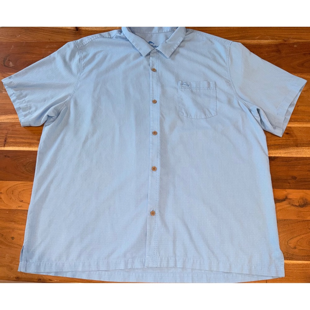 Tommy Bahama Men 3XL Blue Silk Blend Coolmax Short Sleeve Button Down Shirt